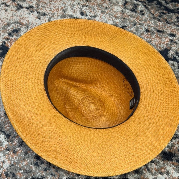 Janessa Leone ‘Panton’ Tan Straw Hat with Navy Blue Lamb Leather Band main image 6